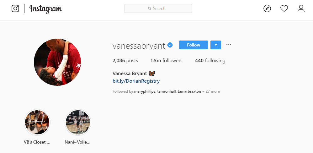 Vanessa Bryant, Instagram